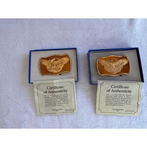 24K Gold Plated Internation Mint Eagle Belt Buckle Set w/ COA #044335 & 044329